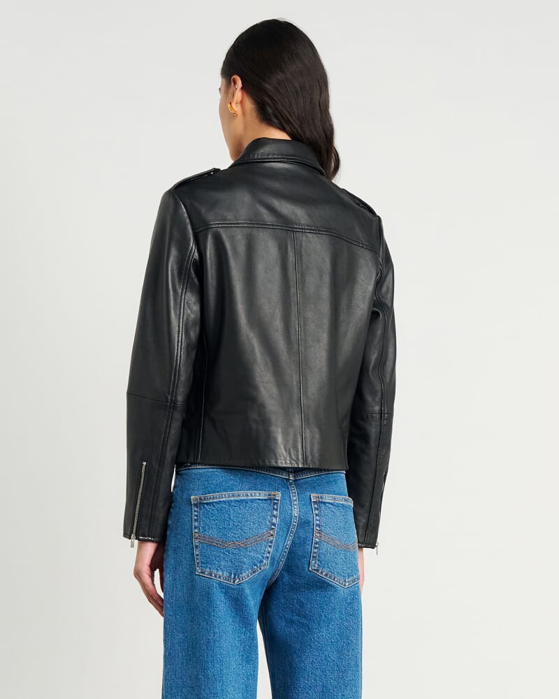 Leather Biker Jacket in BLACK
