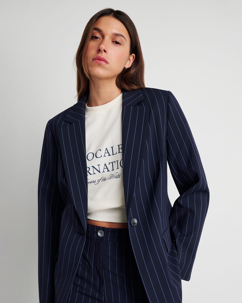 Gia Relaxed Pinstripe Blazer in NAVY/WHITE