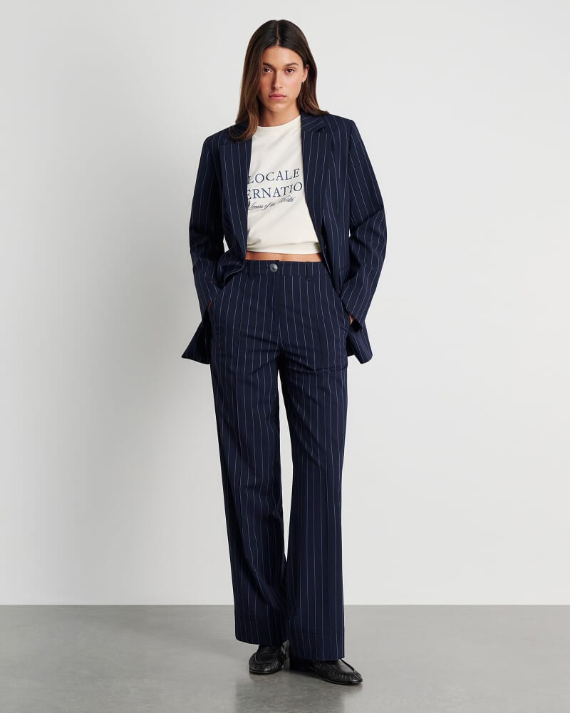 Gia Relaxed Pinstripe Blazer in NAVY/WHITE