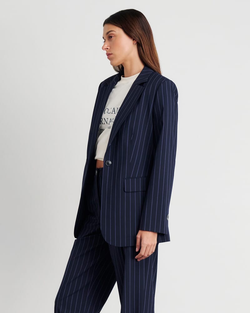 Gia Relaxed Pinstripe Blazer in NAVY/WHITE