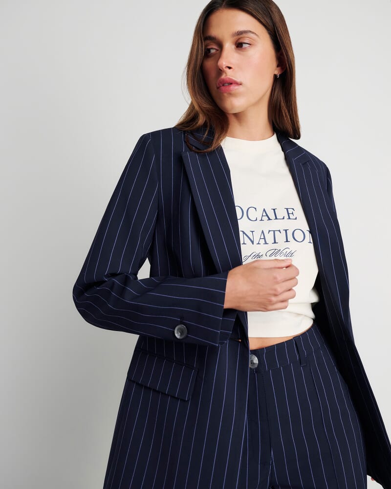 Gia Relaxed Pinstripe Blazer in NAVY/WHITE