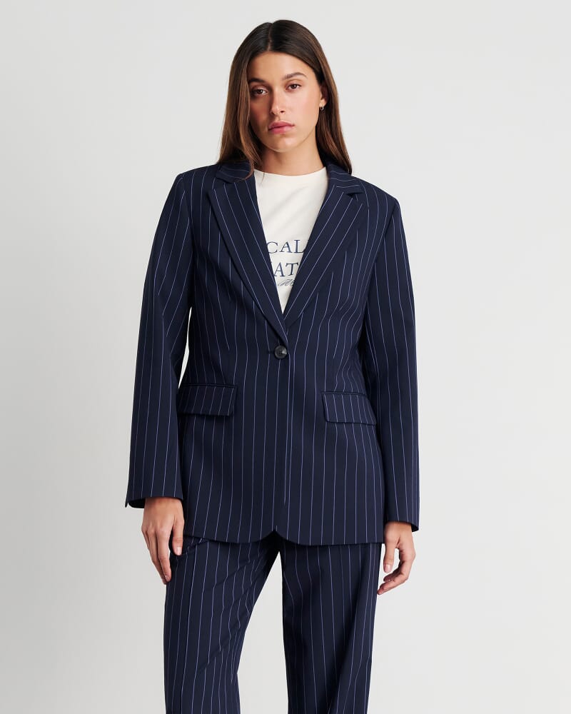 Gia Relaxed Pinstripe Blazer in NAVY/WHITE
