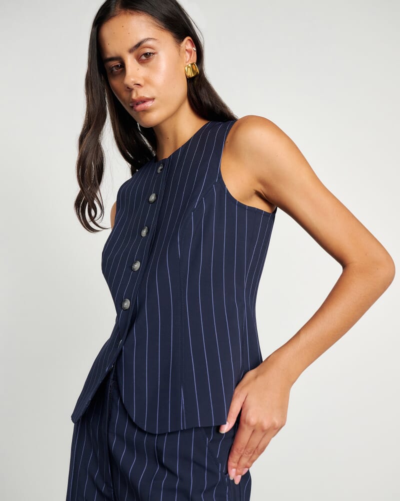 Gia Pinstripe Vest in NAVY/WHITE