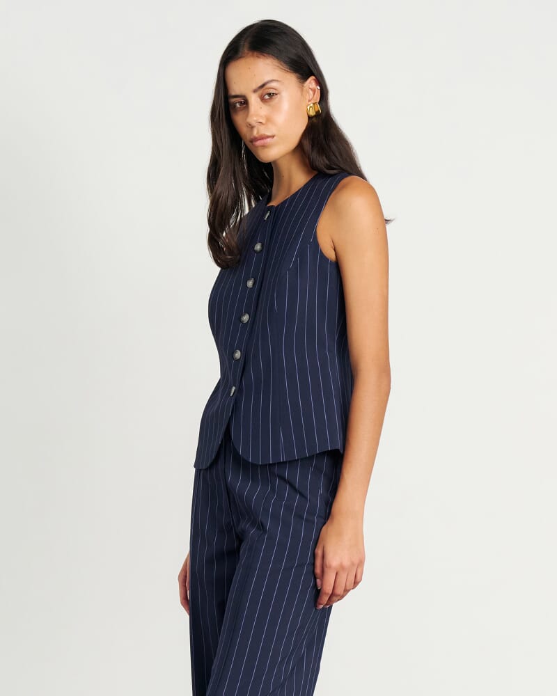 Gia Pinstripe Vest in NAVY/WHITE