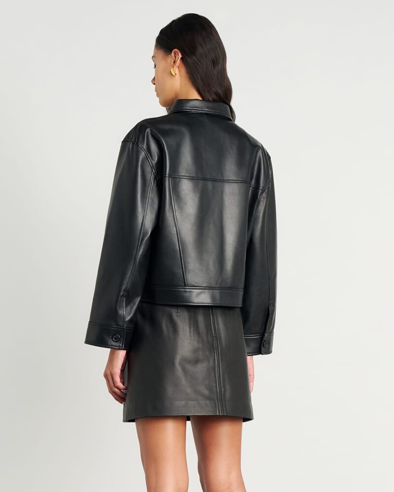 Dahlia Leather Crop Shacket in BLACK