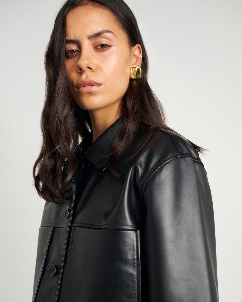 Dahlia Leather Crop Shacket in BLACK
