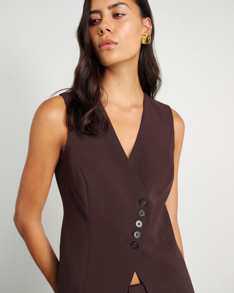 Gia Asymmetric Vest in DARK CHOCOLATE