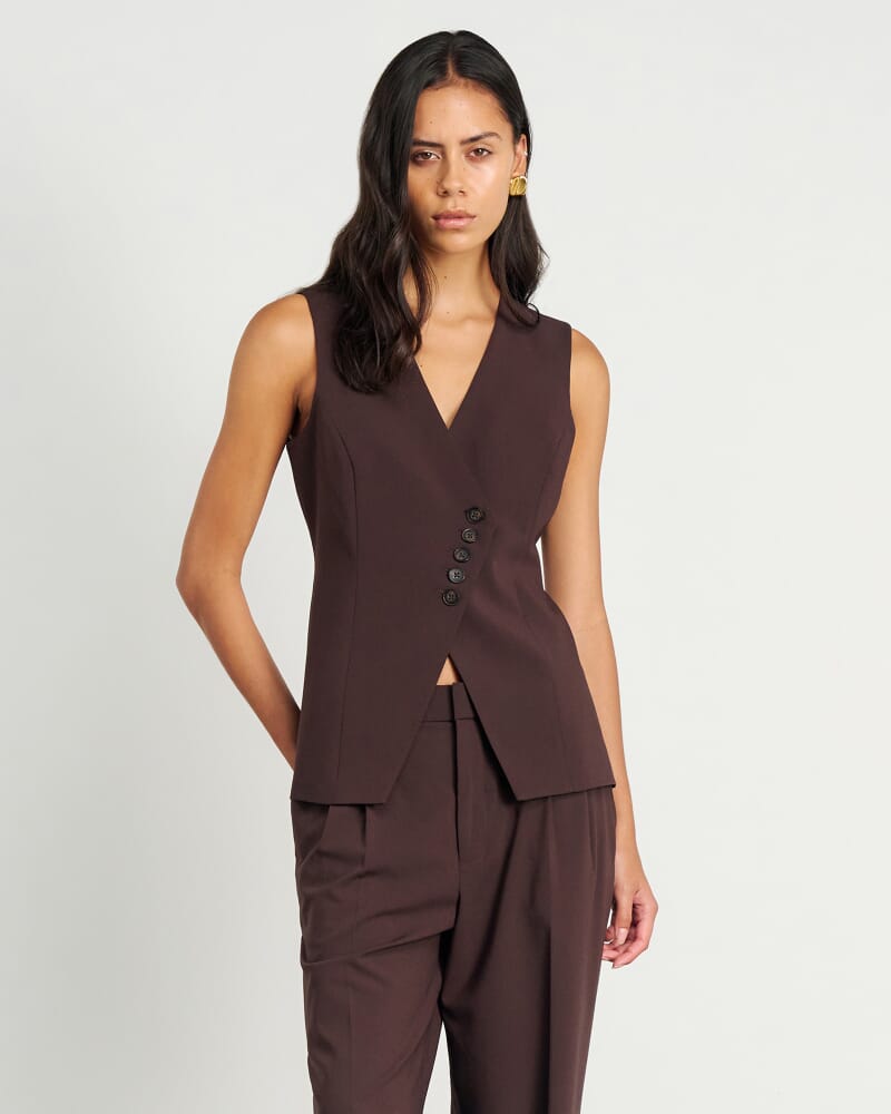 Gia Asymmetric Vest in DARK CHOCOLATE