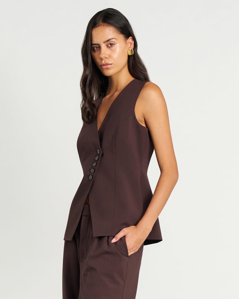 Gia Asymmetric Vest in DARK CHOCOLATE