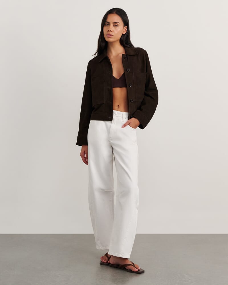 Ophelia Suede Crop Shacket in DARK CHOCOLATE