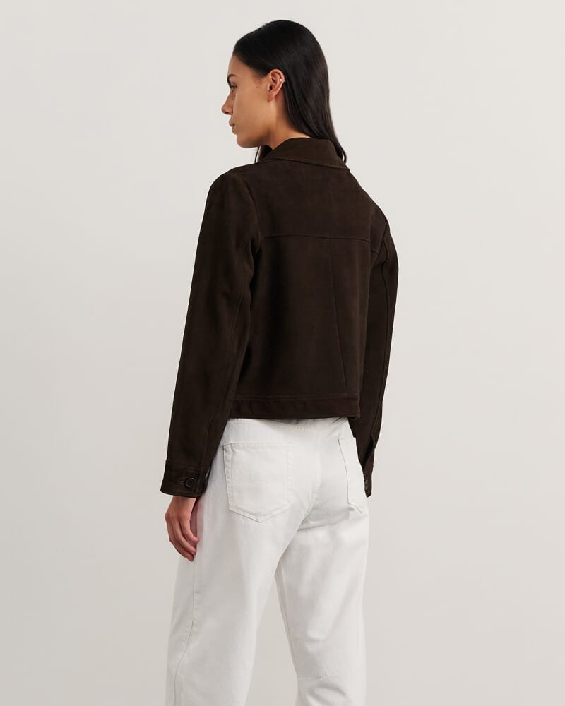 Ophelia Suede Crop Shacket in DARK CHOCOLATE