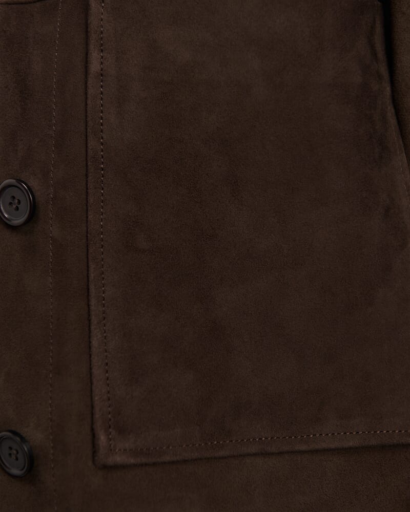 Ophelia Suede Crop Shacket in DARK CHOCOLATE