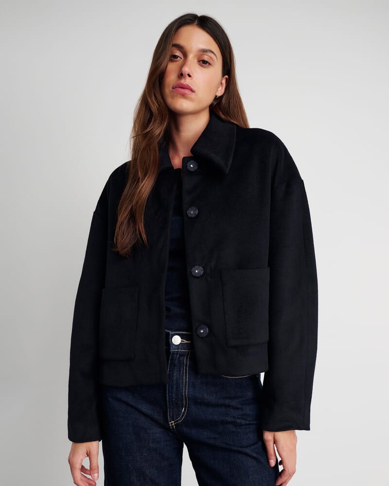 Rosella Wool Crop Jacket in NAVY