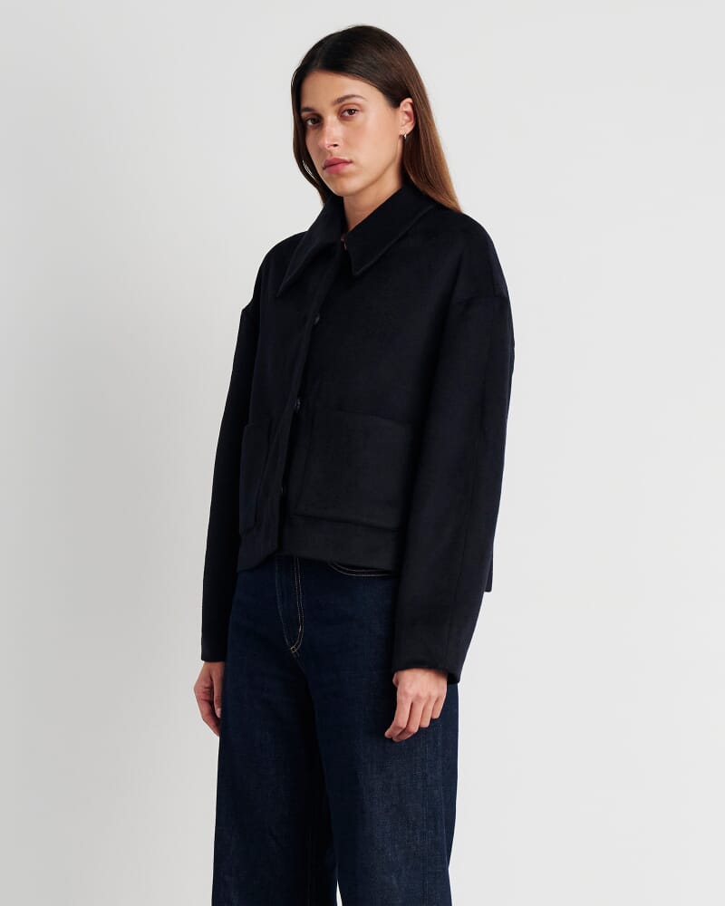 Rosella Wool Crop Jacket in NAVY