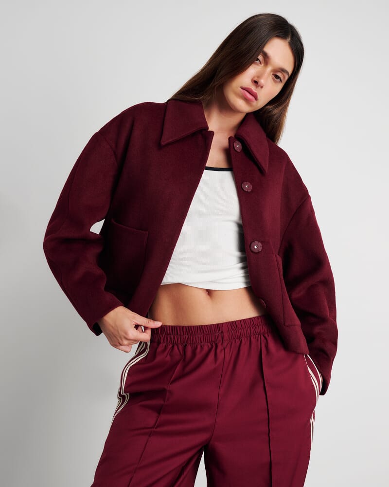 Rosella Wool Crop Jacket in WINE