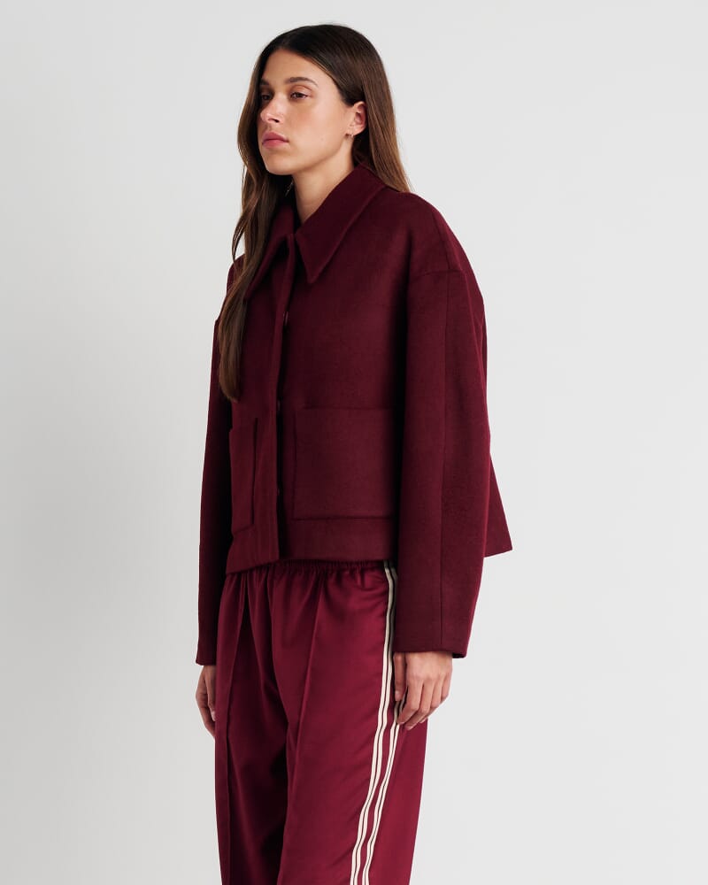 Rosella Wool Crop Jacket in WINE