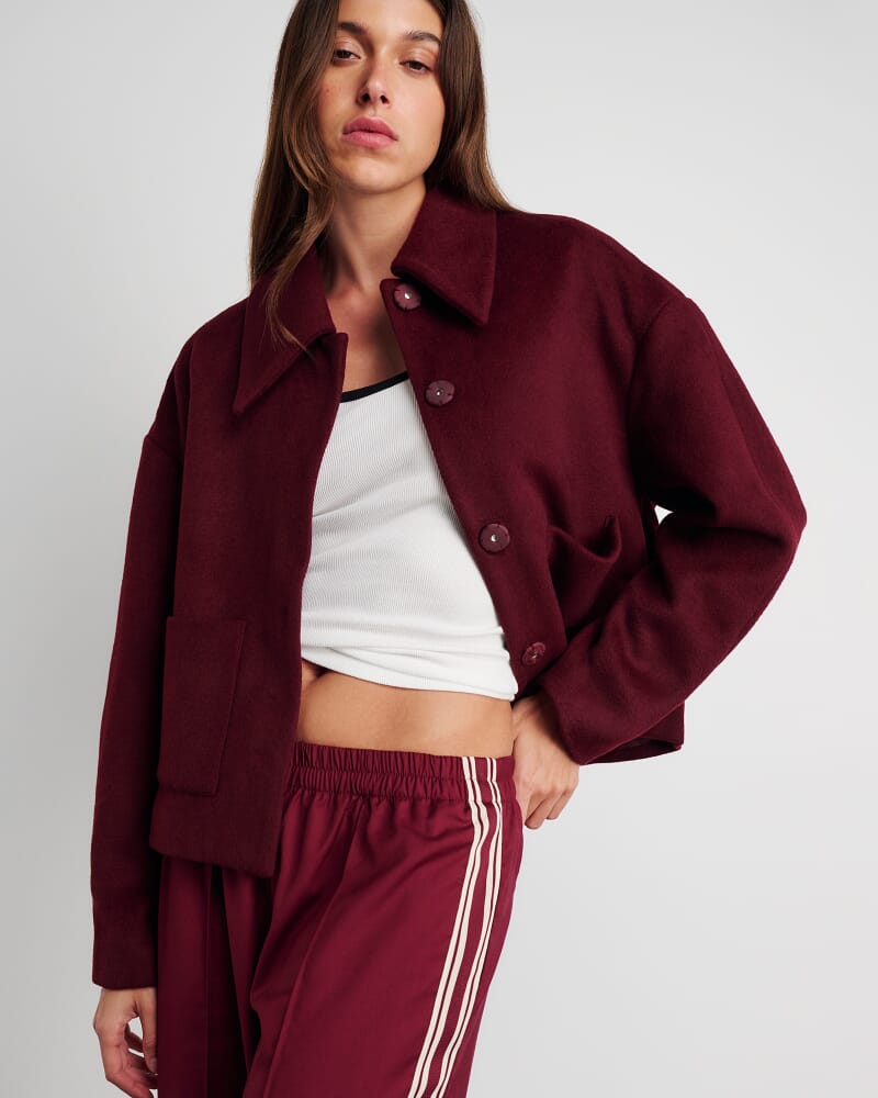 Rosella Wool Crop Jacket in WINE