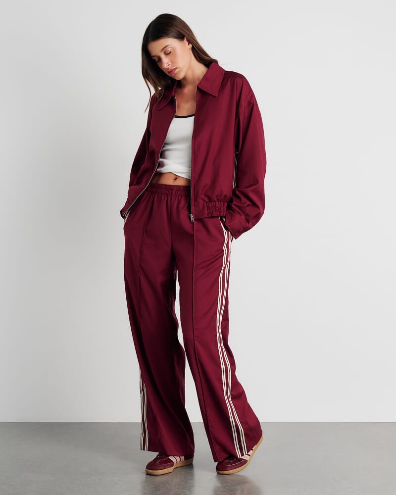 Gia Crop Bomber Jacket in WINE