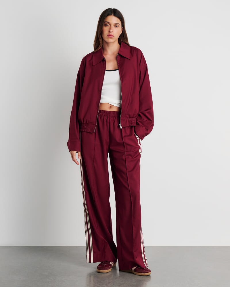 Gia Crop Bomber Jacket in WINE