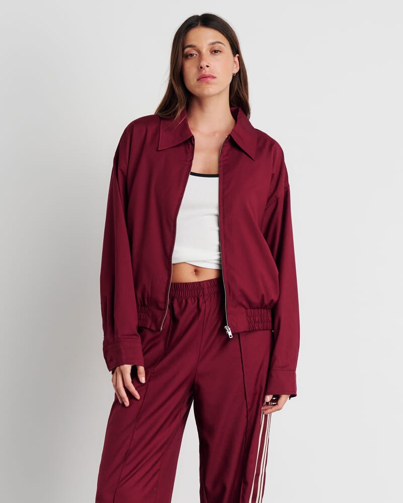 Gia Crop Bomber Jacket in WINE