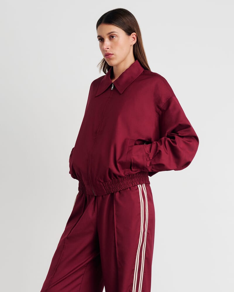 Gia Crop Bomber Jacket in WINE