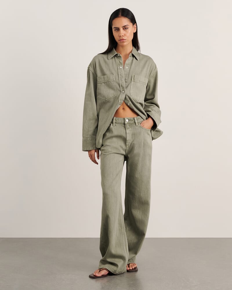 Loe Mid Rise Straight Jean in SAGE
