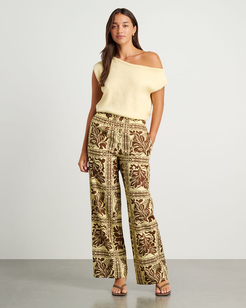 Botanica Linen Wide Leg Pant in BROWN/GOLD