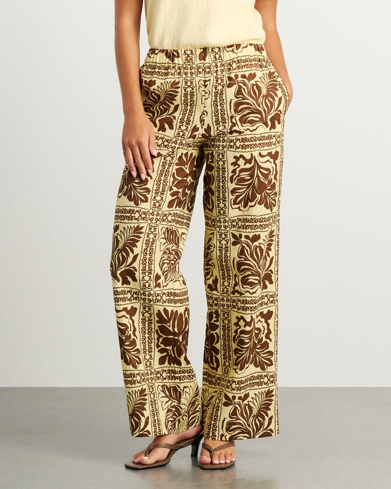 Botanica Linen Wide Leg Pant in BROWN/GOLD