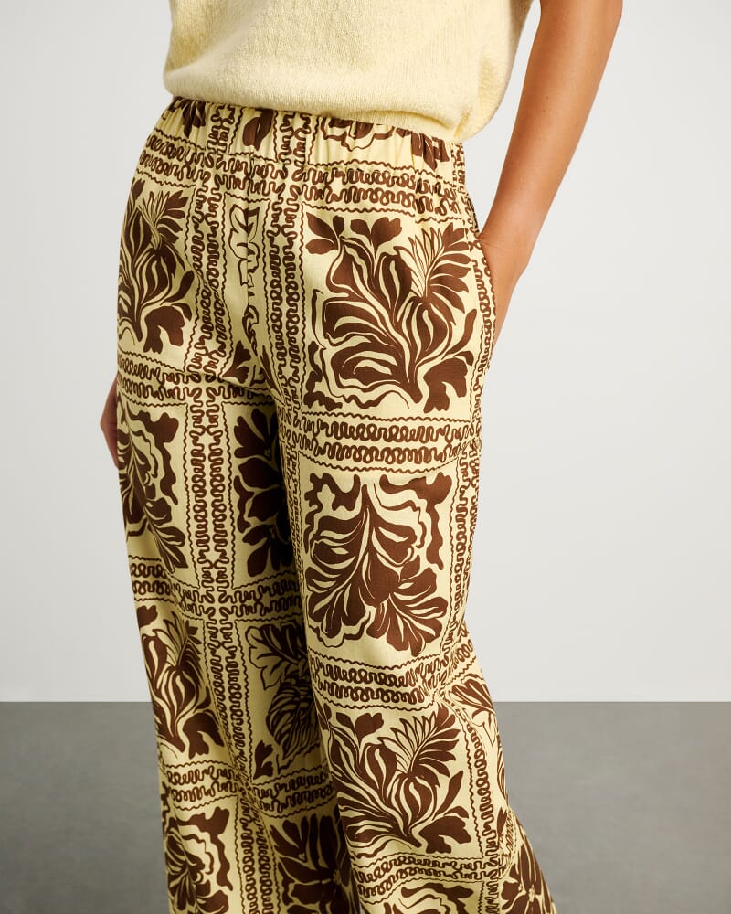 Botanica Linen Wide Leg Pant in BROWN/GOLD