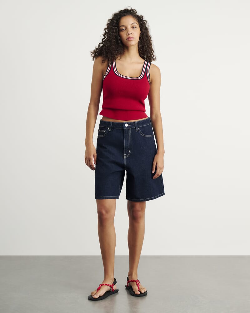 Cora Mid Rise Denim Jort in RAW WASH