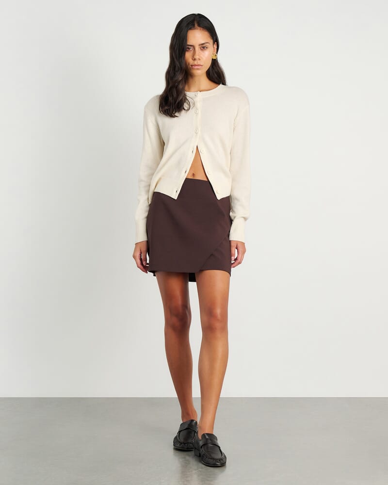 Gia Asymmetric Mini Skirt in DARK CHOCOLATE