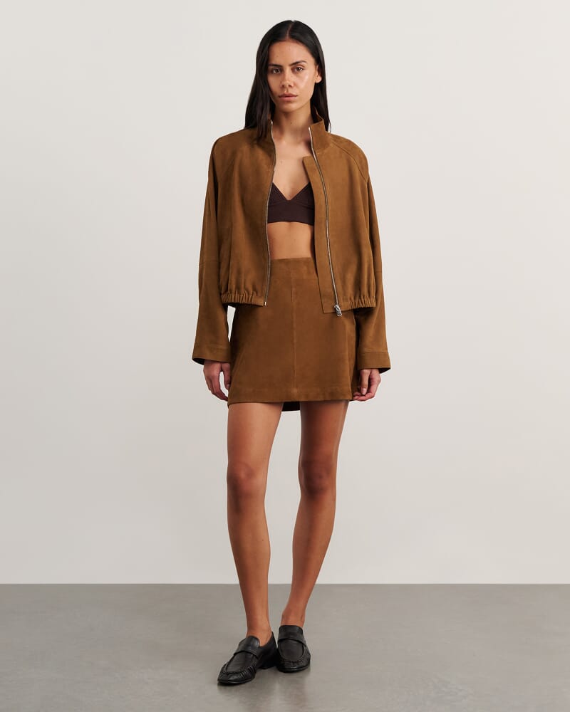 Ophelia Suede Mini Skirt in BISCUIT