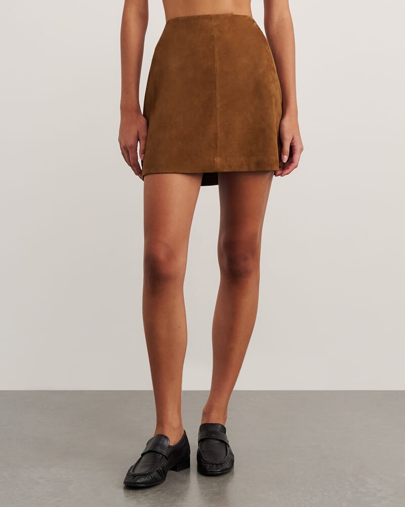 Ophelia Suede Mini Skirt in BISCUIT