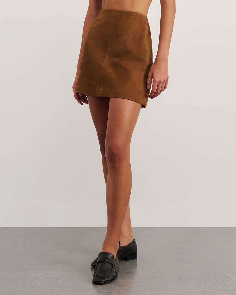 Ophelia Suede Mini Skirt in BISCUIT