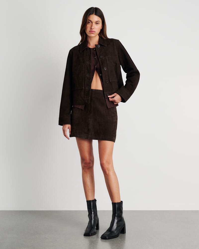 Ophelia Suede Mini Skirt in DARK CHOCOLATE