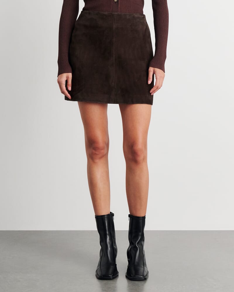 Ophelia Suede Mini Skirt in DARK CHOCOLATE