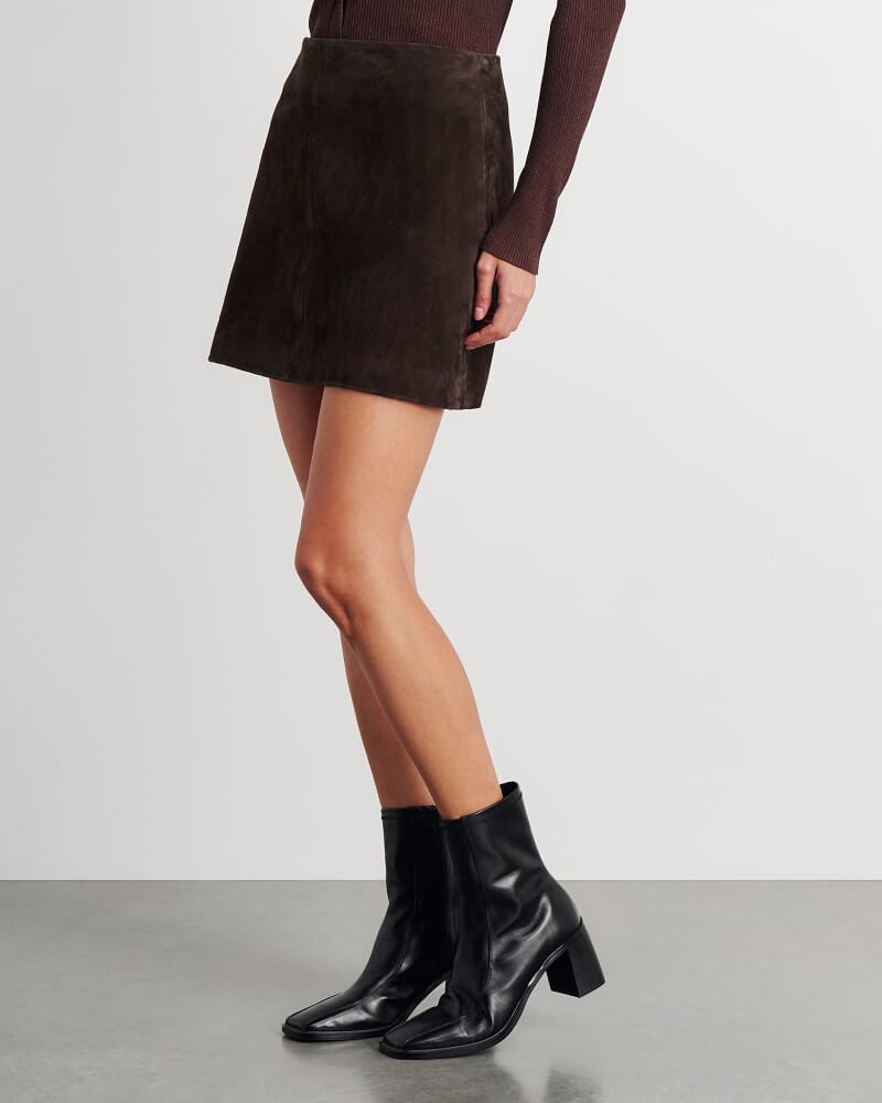 Ophelia Suede Mini Skirt in DARK CHOCOLATE