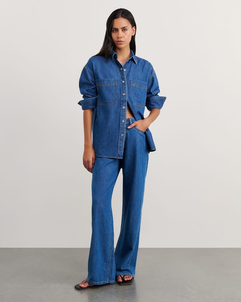 Loe Denim Long Sleeve Shirt in BLUE VINTAGE