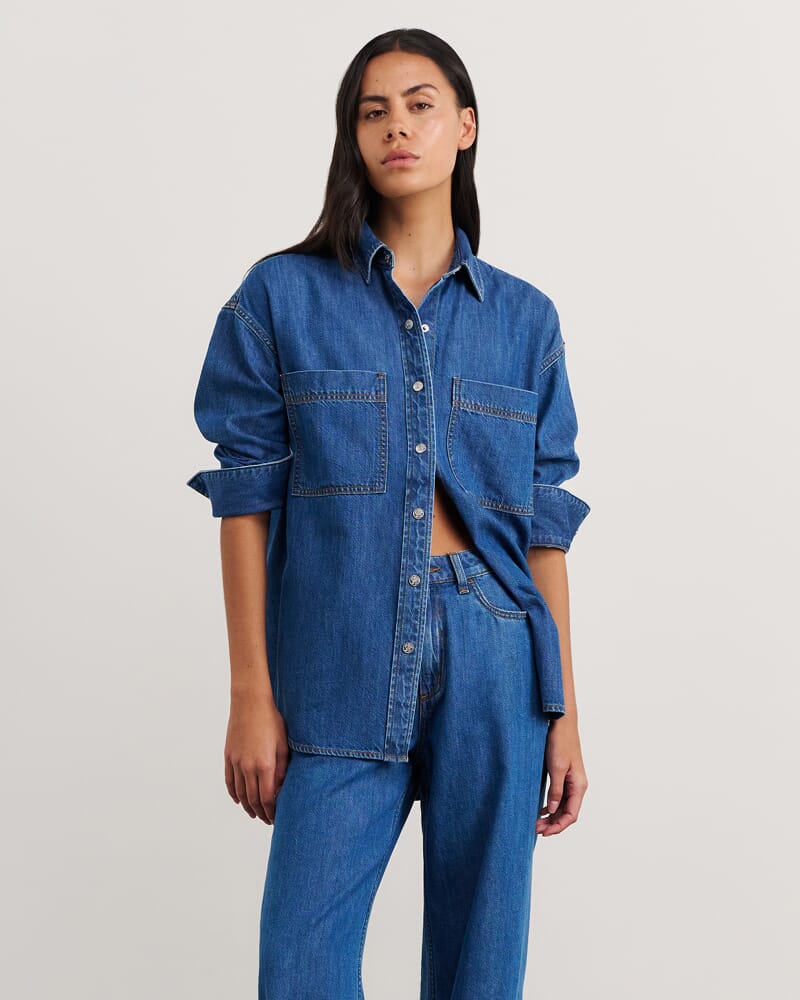 Loe Denim Long Sleeve Shirt in BLUE VINTAGE