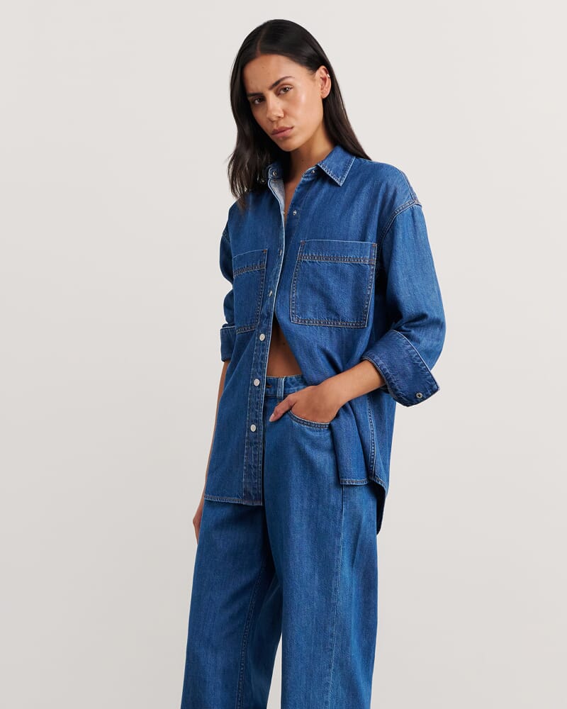 Loe Denim Long Sleeve Shirt in BLUE VINTAGE