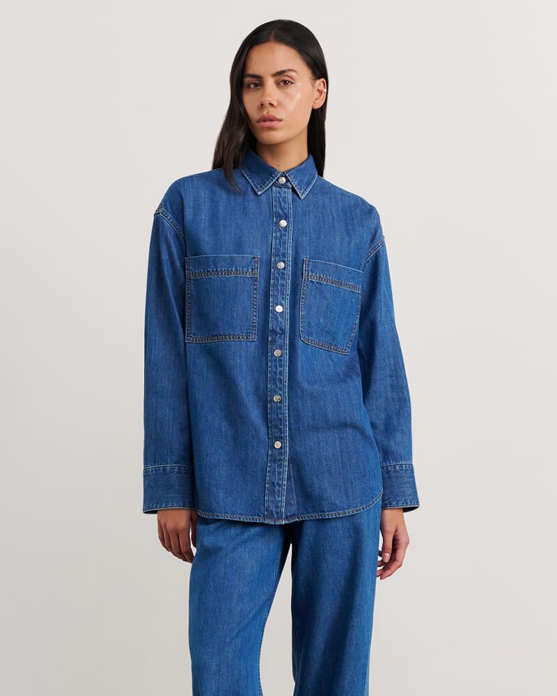 Loe Denim Long Sleeve Shirt in BLUE VINTAGE