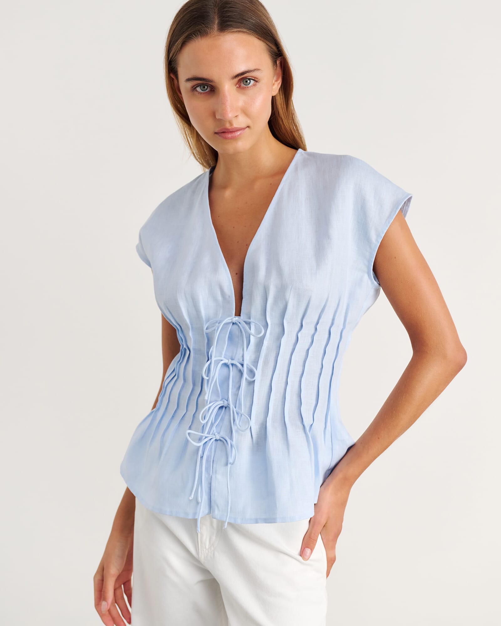 Delphine Pintuck Linen Blouse