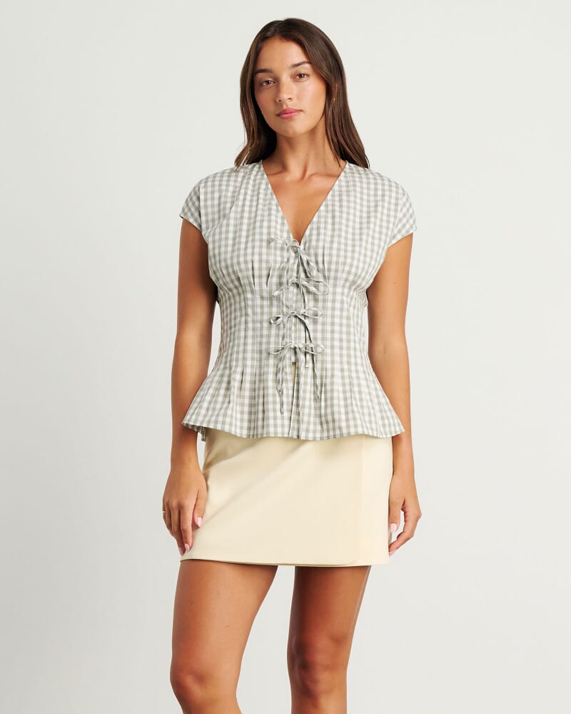 Poppy Gingham Top in GREEN TEA