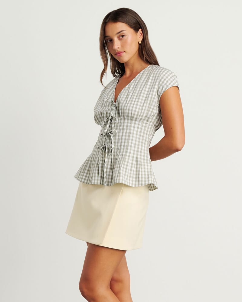 Poppy Gingham Top in GREEN TEA