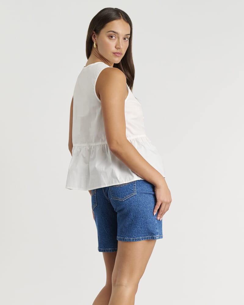 Poplin Sleeveless Tie Top in WHITE