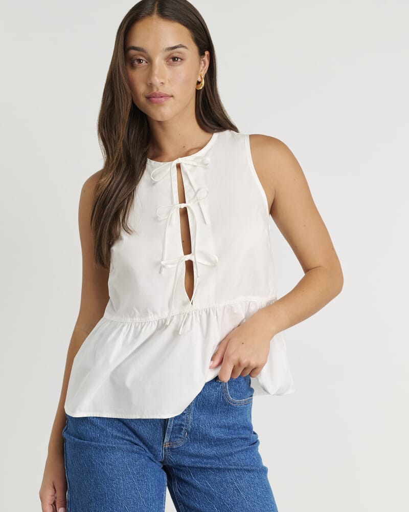Poplin Sleeveless Tie Top in WHITE