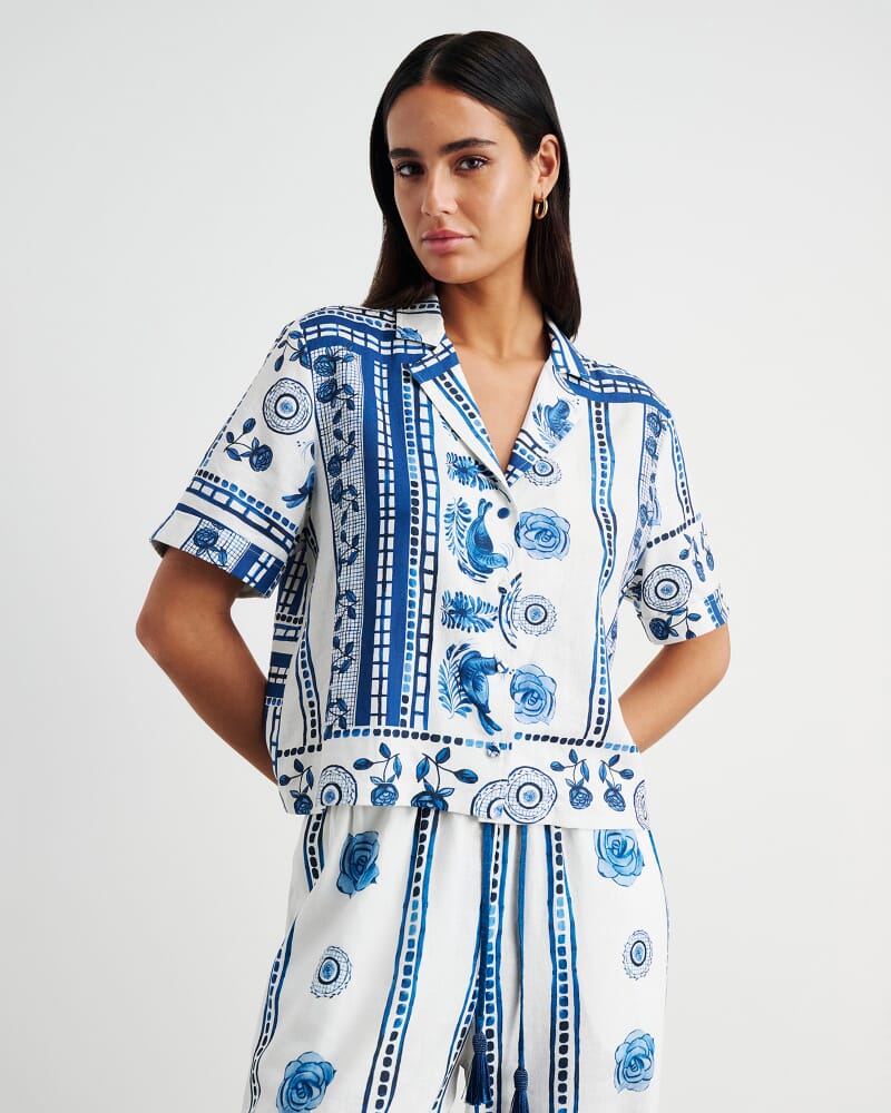 Lovebird Relaxed Short Sleeve Shirt in IVORY/MULTI