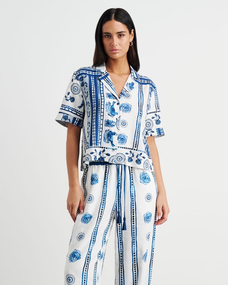 Lovebird Relaxed Short Sleeve Shirt in IVORY/MULTI