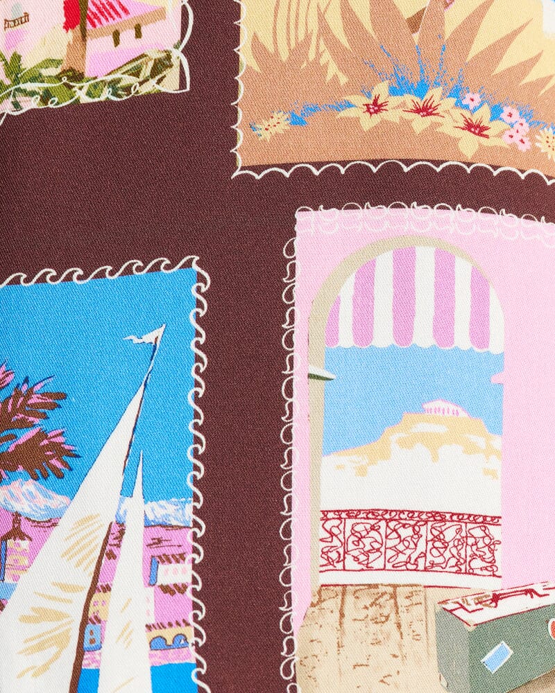 Panorama Crop Short Sleeve Shirt in BROWN MULTI