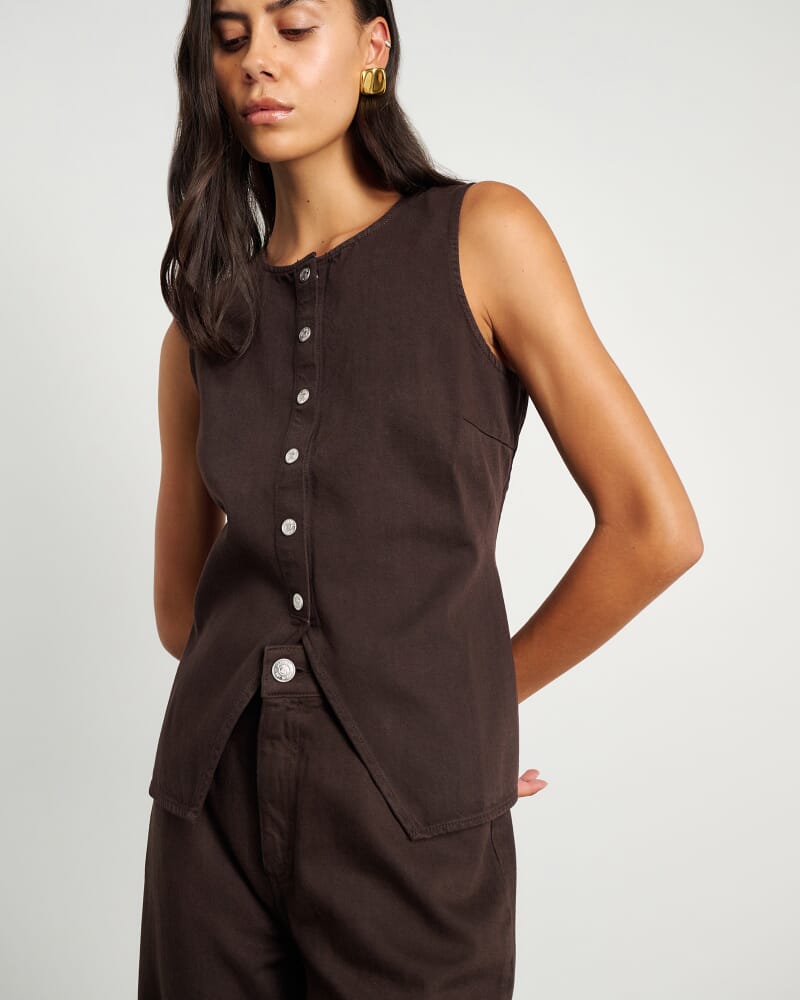 Loe Denim Vest in DARK CHOCOLATE